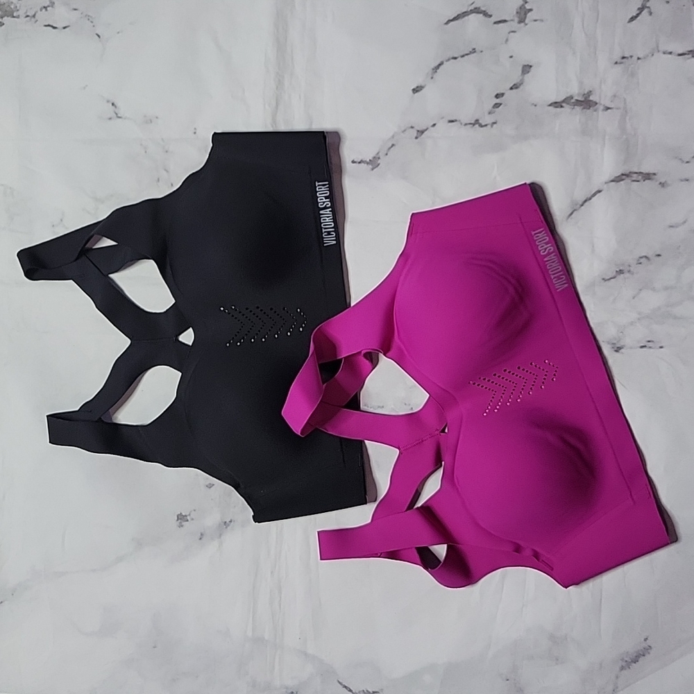 Victoria's Secret VSX Angel Max Seamless Strappy 2 Sports Bra Bundle, Black Pink